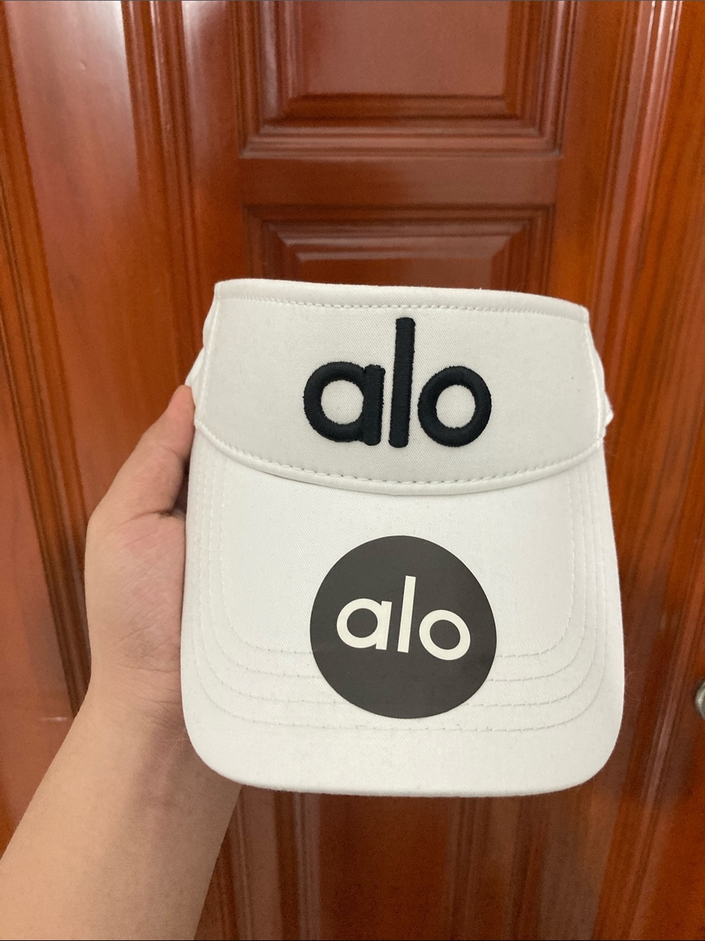 ALO Yoga Kids Cream Sun Visor with Black Logo